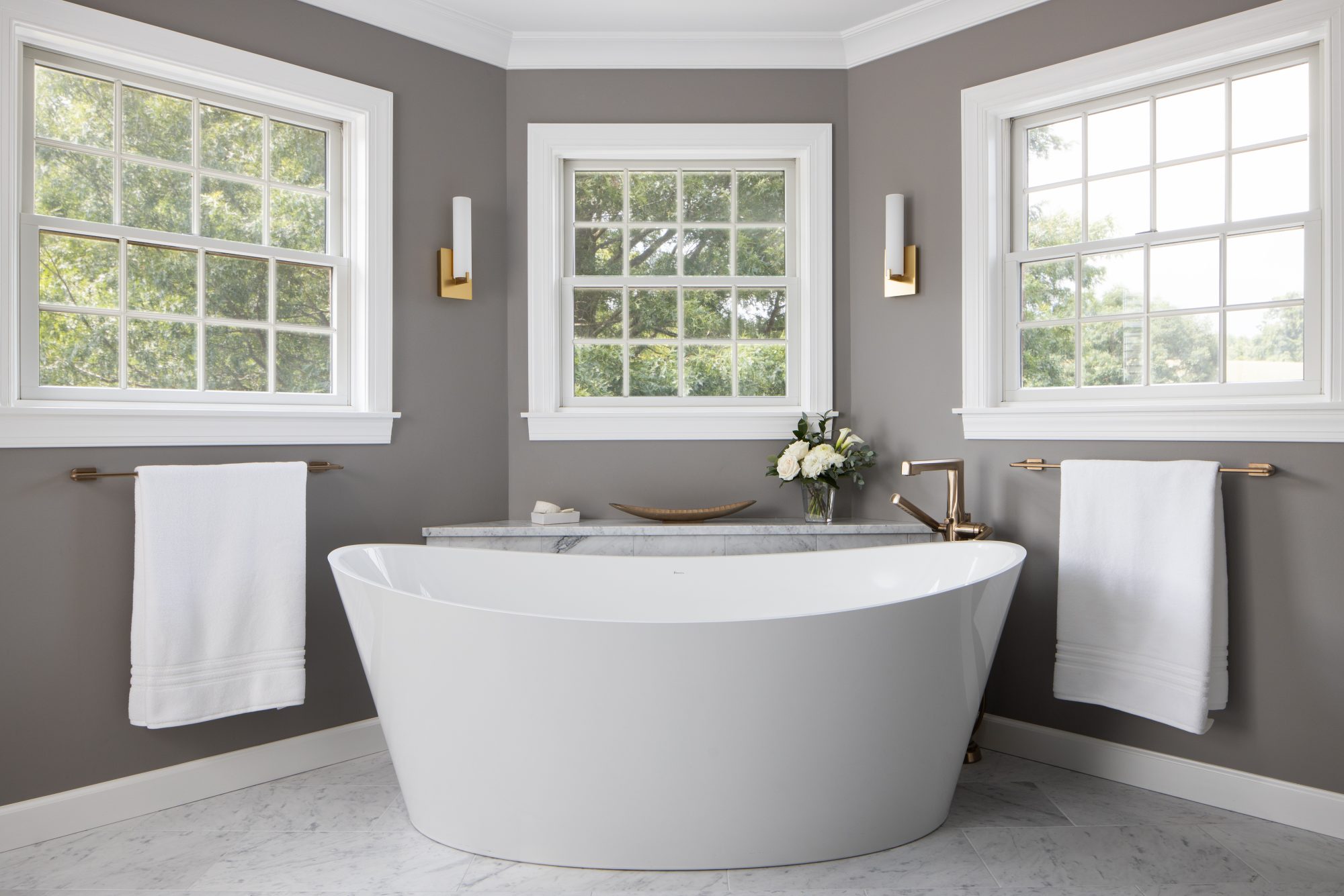 Sleek bathroom with modern-style tub