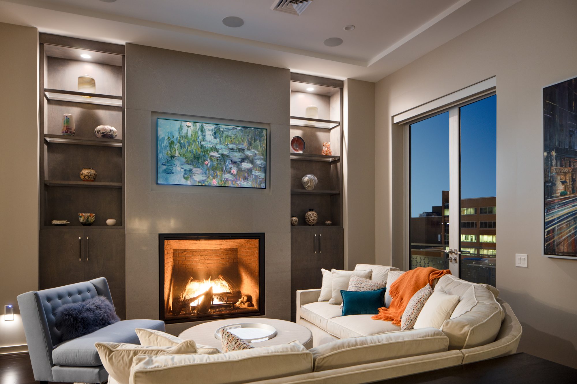 Cozy living room setup with fireplace