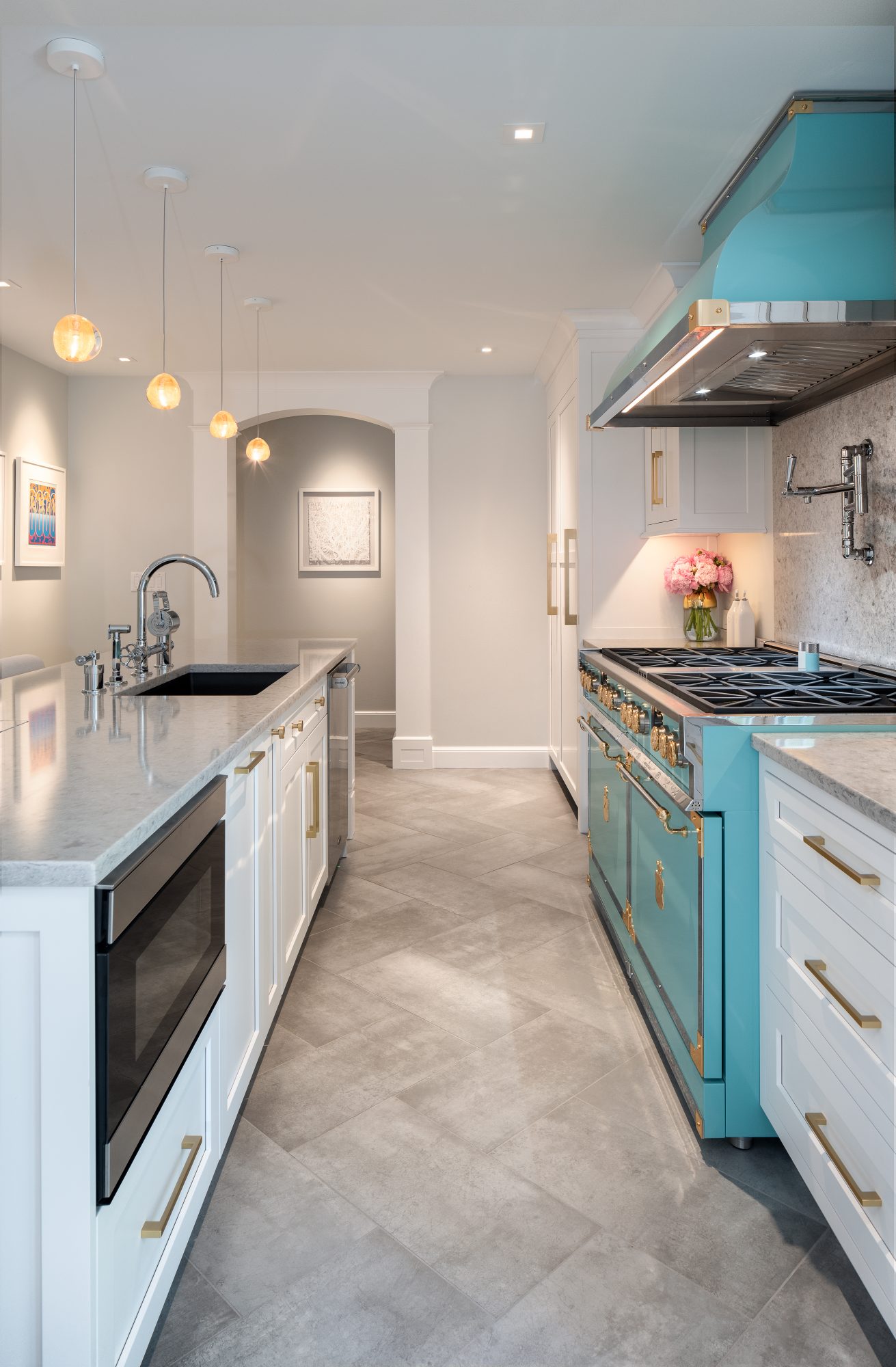 Luxury Kitchen Renovation With Luxury Appliance's and Hand Blown Lighting Fixtures