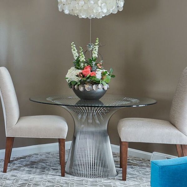 Small glass table with two chairs