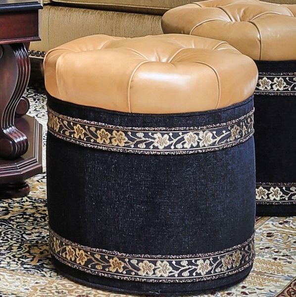 Two navy blue ottomans